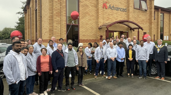 The Mayor Poses With Staff Outside Advanced Electronics