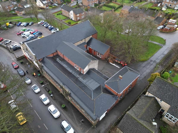 An aerial view of Penistone Town Hall after roof works