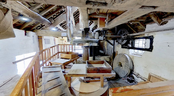 The upright oak shaft at Worsbrough Mill that drives the mill's mechanism