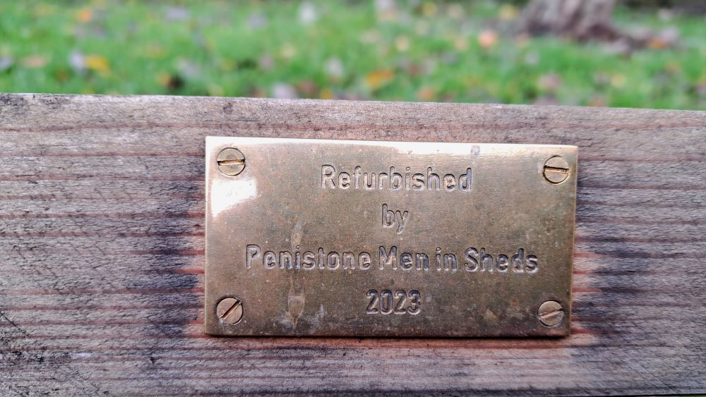 Plaque saying refurbished by Penistone men in sheds