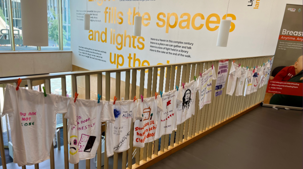 T Shirts From Our Domestic Abuse Washing Line Project Hung Up On Level 1 In The Library @ The Lightbox