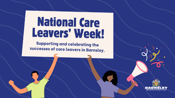 National Care Leavers' Week Graphic. Illustration Of Young People Holding A Sign Announcing The Celebration.