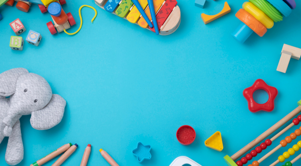 A selection of toys including letter blocks and wooden blocks